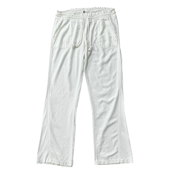 ROXY Oceanside Linen Blend Mid-Rise Flared 32” Inseam Pant White Size Large - Picture 2 of 14